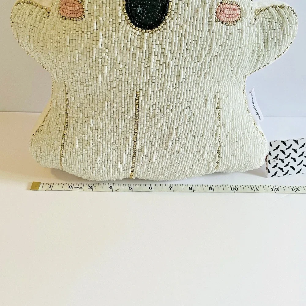 Cupcakes and Cashmere Beaded Ghost Halloween Pillow Heart‎ Eyes